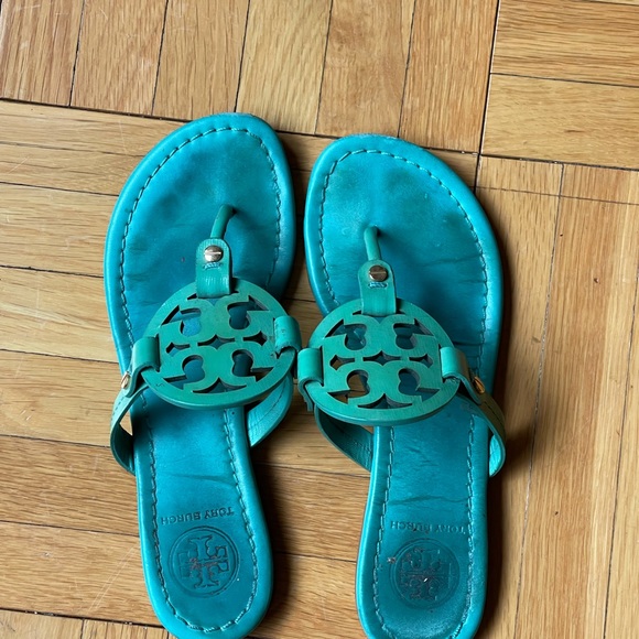 Tory Burch turquoise sandals. - Picture 2 of 3